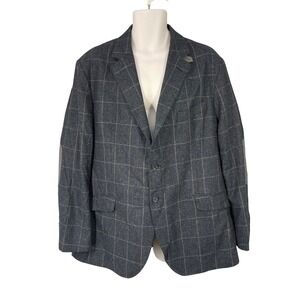 Hackett London Men Blazer Sport Coat Window Pane Elbow Patch Wool Blend Size 46R